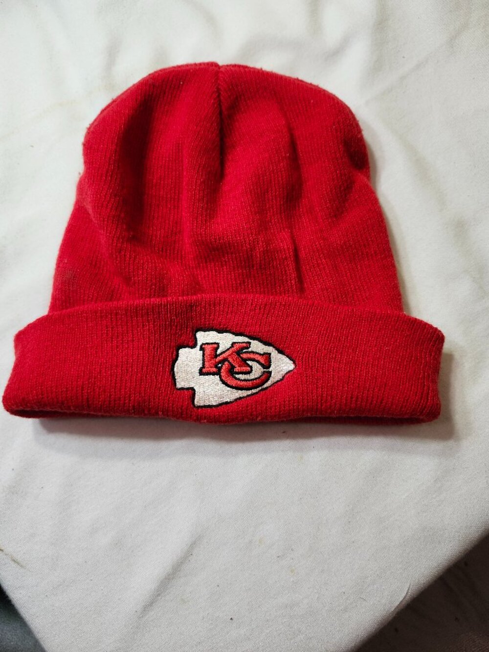 Vtg NFL Kansas City Chiefs logo game day Cuffed Winter Knit Cap Hat